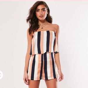 Missguided cream stripe double layer bardot romper